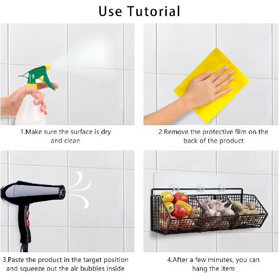 Shower Caddy Adhesive Replacement, 4 Pack Strong Adhesive Hooks, Water-Proof Shower Strips, No Drilling Sticky Pads for Corner Shelf Basket, Bathroom