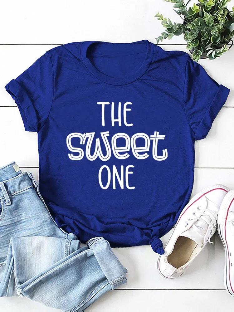 Женская футболка с принтом в виде буквы THE SWEET ONE и коротким рукавом с круглым вырезом, свободная женская футболка, женские футболки, топы, женские рубашки