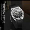 Luxury Brand Forsining Brand Octagon Stainless Steel Skeleton Mechanical Man Watch Automatic Movement Clockwork Silicone Strap