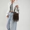Vintage Style Suede Crossbody Bag For Women With Trendy Fringe Design In Black Brown And Tan