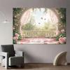 Pink Rose Balcony Tapestry, Romantic Floral Butterfly Background Cloth, Wedding Party Backdrop