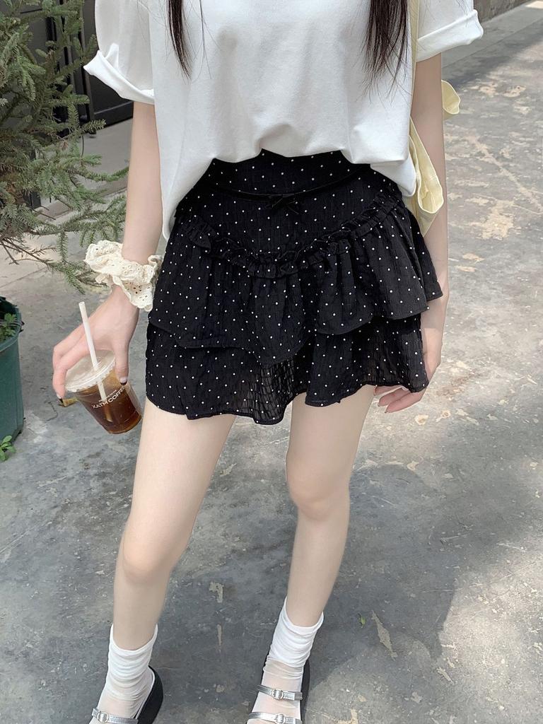 Юбка мини-юбка балетного стиля с высокой талией для женщин, летние милые юбки А-силуэта с бантом в горошек