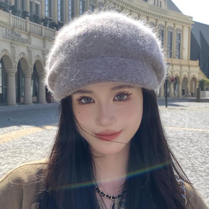 Women Winter Hat Streetwear Rabbit Fur Blend Warm Cap Fashion Decorate Beanie Hat for Female Casual Knitted Hat