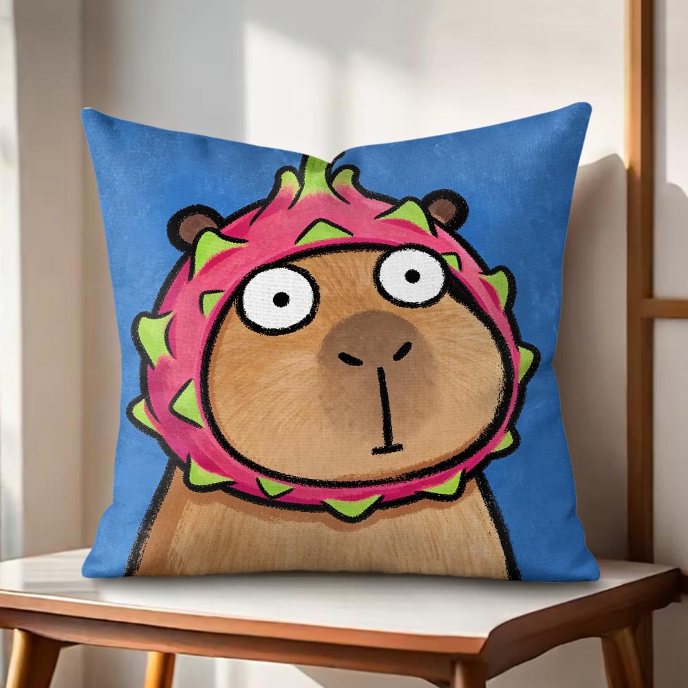 Cute Kapibala Cushion Cover Natural Linen Organic Fabric DoubleSided Printing Couch Pillow Covers Home Decor Gift