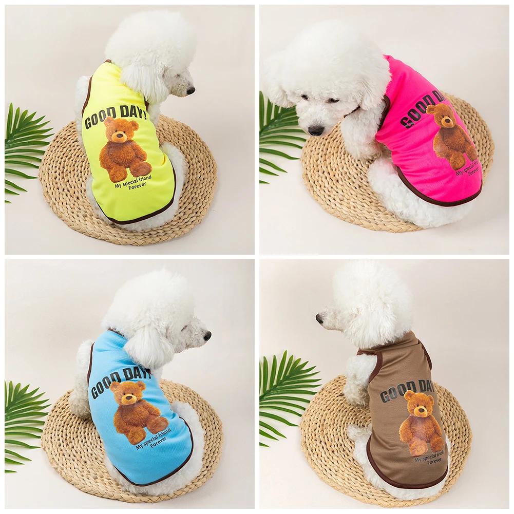 Spring  Dog Vest Thin Breathable Puppy Clothes Cute Bear Printed Cat T-shirt Sleeveless Chihuahua Pullover Pet Supplies