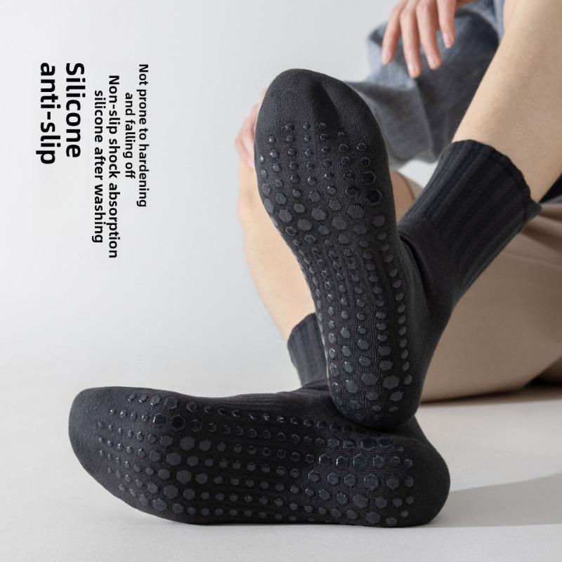 5 Pairs of Full Palm Silicone Non-slip Sports Men's Socks Non-slip Shock-absorbing Running Fitness Sweat-absorbing Breathable Boneless Cotton Socks