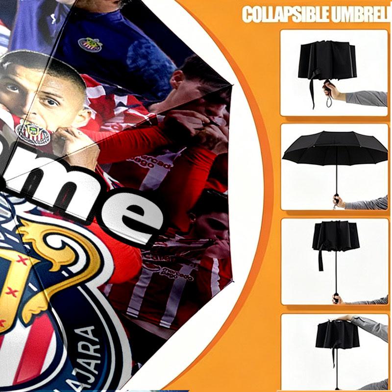 Custom Name Personalized Club Deportivo Guadalajara Print Umbrella, Auto Open Close, 8‑Rib Sturdy Frame, Commute Camping Hiking Use, Birthday Gift