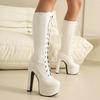 Platform Tall Boots Women's Knee High Boots Sung Fit Super High Heels Shoes Lace Up Sexy Dance Party Footwear