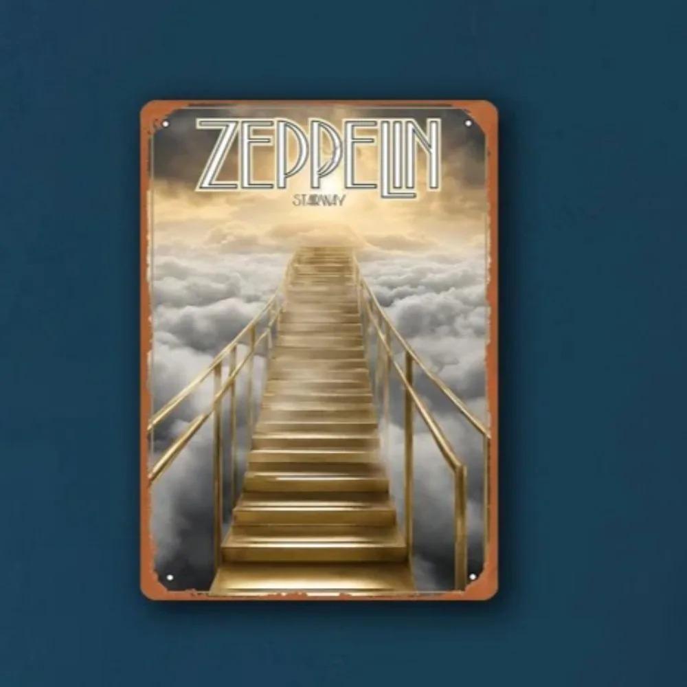 LEDZEPPELINARTZ Zeppelin Metal Sign Stairway to Heaven Wall Decor Vintage Iron Tin Sign for Home Bar Cafe
