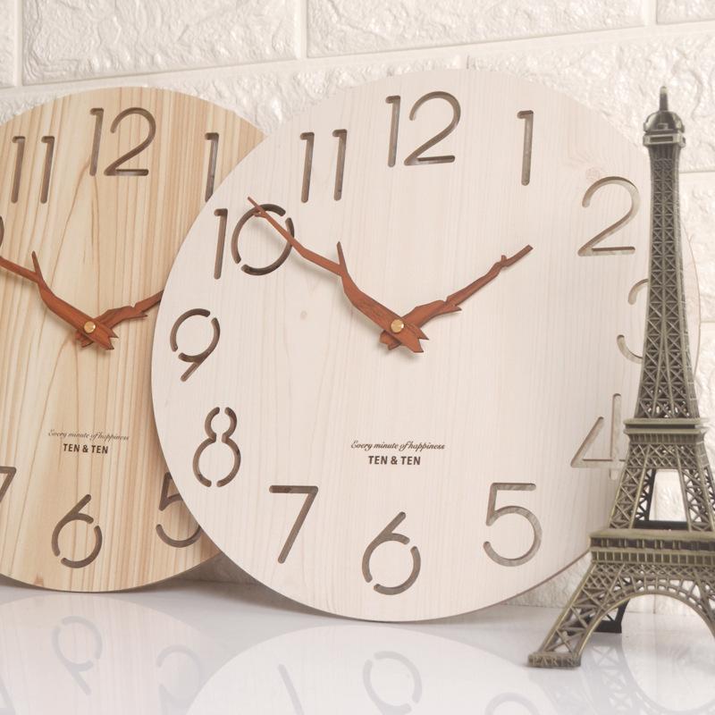 Modern Simple Wall Clock Living Room Wooden Wall Clock Fashionable and Silent Nordic Clock Wooden Needle Creative Wooden Clock Japanese Style