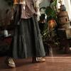 Johnature Women Vintage Green Skirts Elastic Waist Patchwork Loose Autumn Chinese Style Female A-Line Skirts