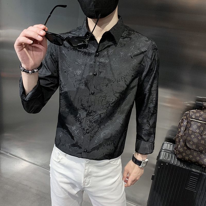 Handsome Solid Straight Turn-down Collar Thin Shirts Fashion Spring Summer Business Casual Printing Button Men's Clothing 2023