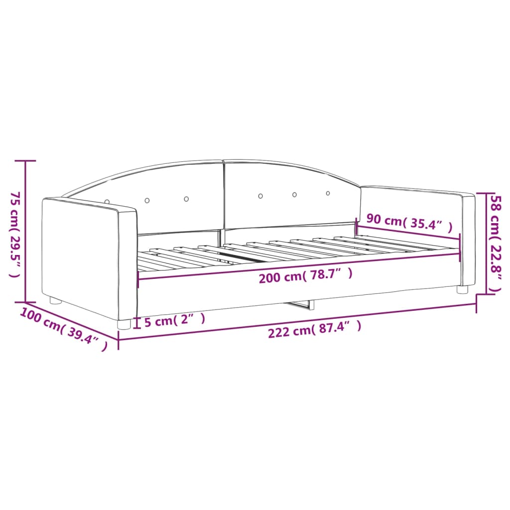 Daybed Light Grey 90x200 cm Velvet