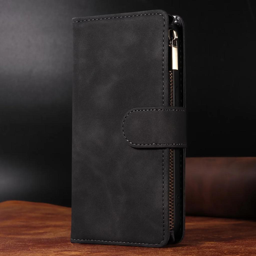 Zipper Flip Leather Case for IPhone 16 17 Pro Max Air 16E 15 14 13 12 11 Pro Max Plus Business Wallet Card Slot Phone Cover