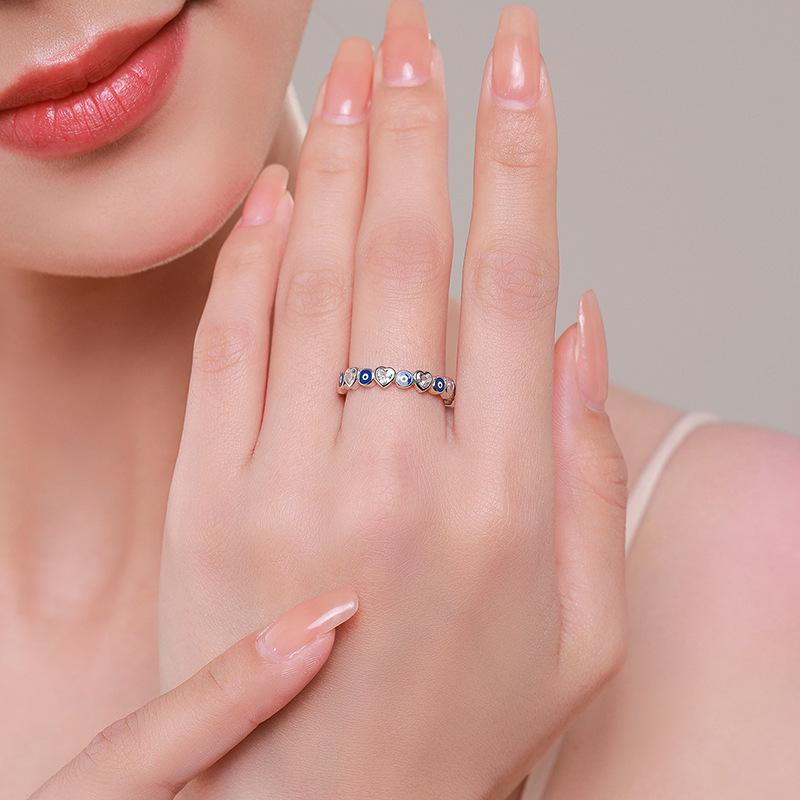 Modian Серебряное кольцо-сердце с синим цирконом S925 для женщин, корейский стиль, штабелируемый дизайн для указательного пальца.