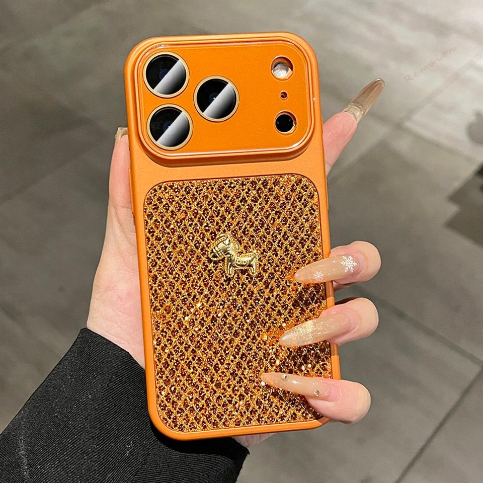 Официальный чехол для телефона с лошадью для iPhone 15 14 13 16 17 Pro Max 17Pro 16Pro Bling Bling Блестящий Защитный чехол с защитой камеры