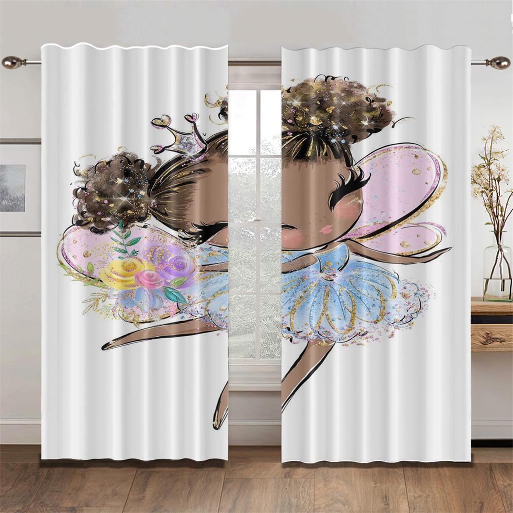 Lovely Parisian Dance Girl Princess Elf Pink Drapes Window Curtains Living Room Bedroom Decor Light Filtering Set Of 2 Made Polyester Area