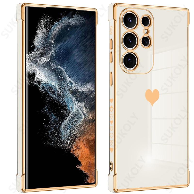 Чехол для Samsung Galaxy S24 S23 Ultra Plus S20 S21 S23 FE A55 A54 A35 A15 5G Милый узор любви Гальваническое покрытие Силиконовый мягкий чехол для телефона