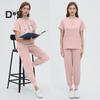 2Pcs/Set Unisex Hospital Uniform Set V-neck Short Sleeve Pockets Tops Elastic Waist Pants Set Quick Drying Hospital Dental Nursing Scrubs Uniforms
