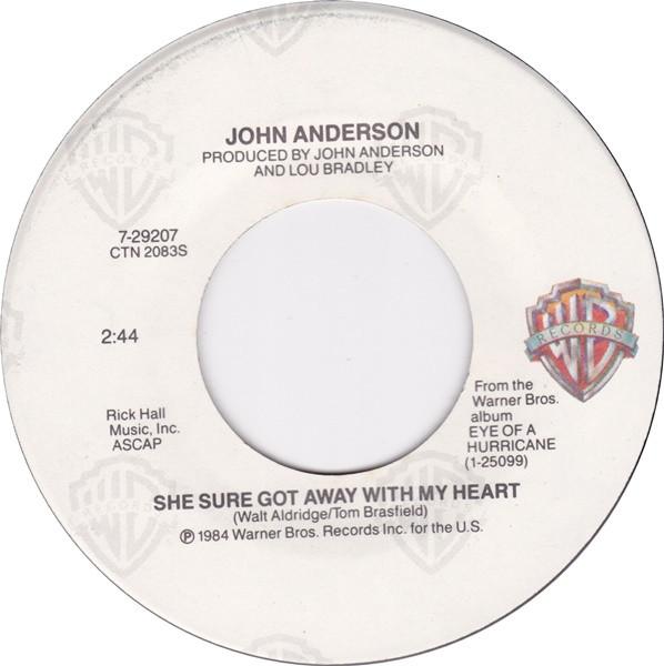 7-дюймовая пластинка JOHN ANDERSON - She Sure Got Away With My Heart 729207 Warner Bros. Re 1984 США Фолк Б/У