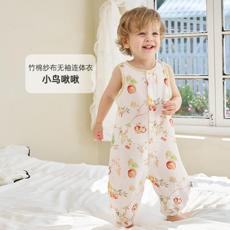 Baby Sleeping Sack Sleeveless Lightweight Bamboo Cotton Muslin Air Conditioner Wear Crawling Suit Infant Romper
