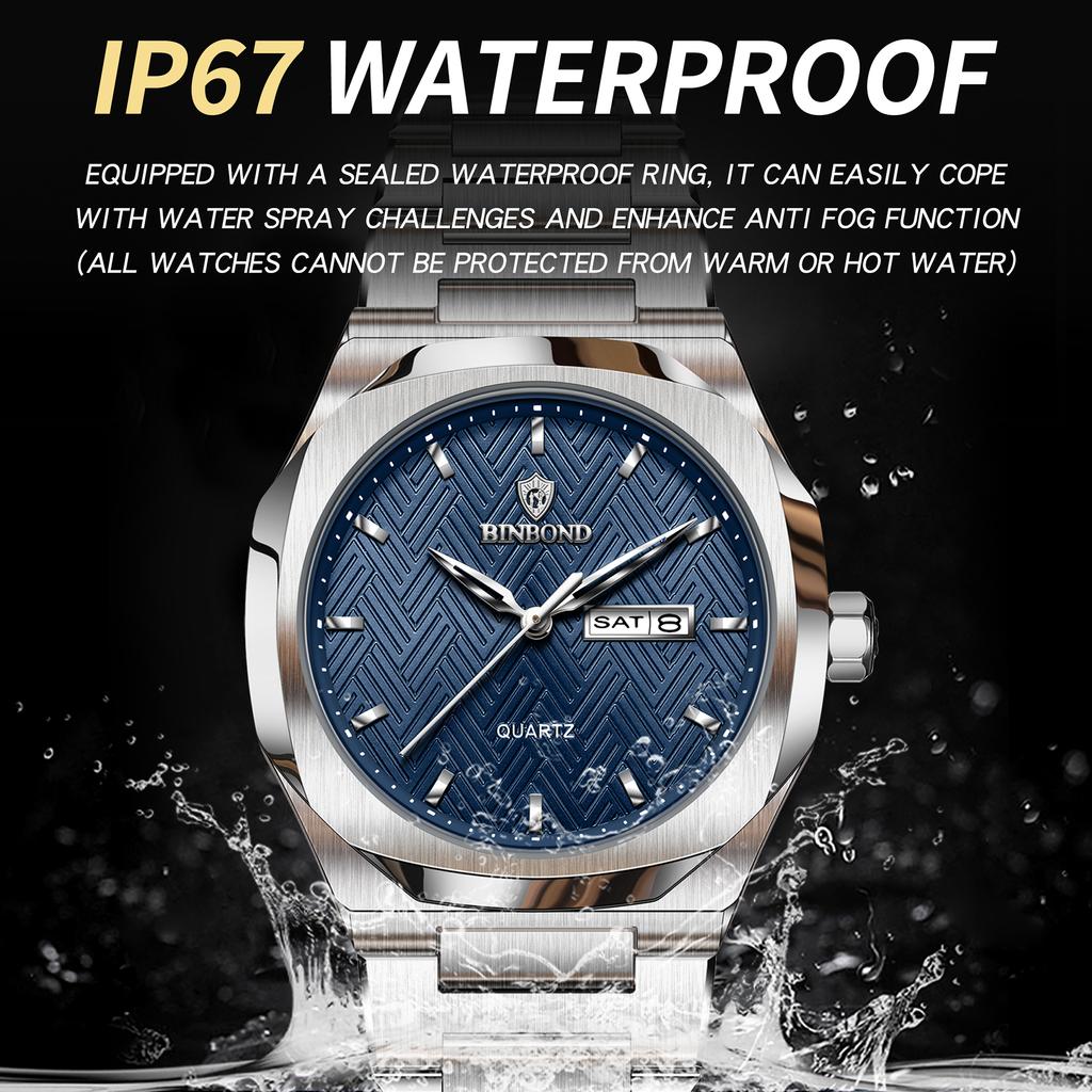 BINBOND Orginal Accurate Quartz Watches For Men Luxury Waterproof Luminous Auto Date Week Display Durable Reloj Gift For Him