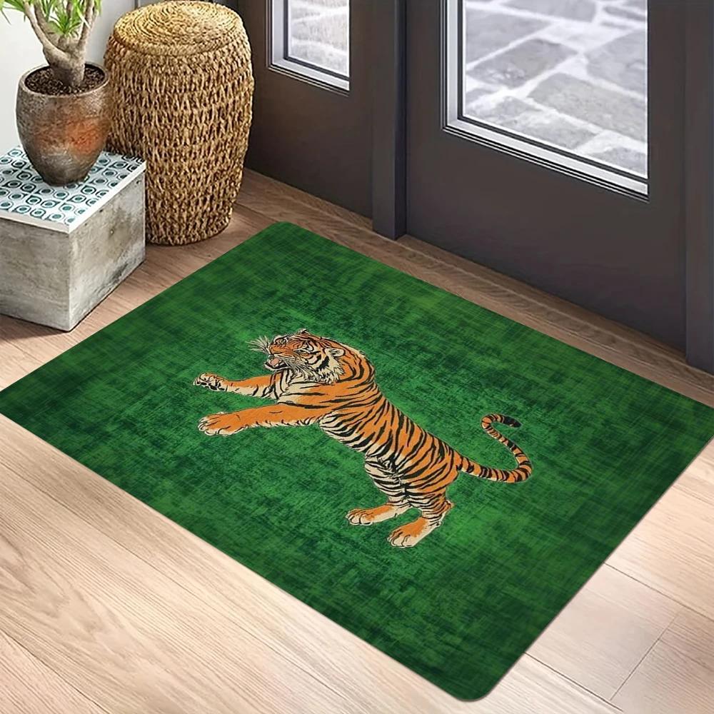 Anti-slip Vintage Tiger Print Rug for Kitchen Living Dining Hallway Bathroom Home Decor