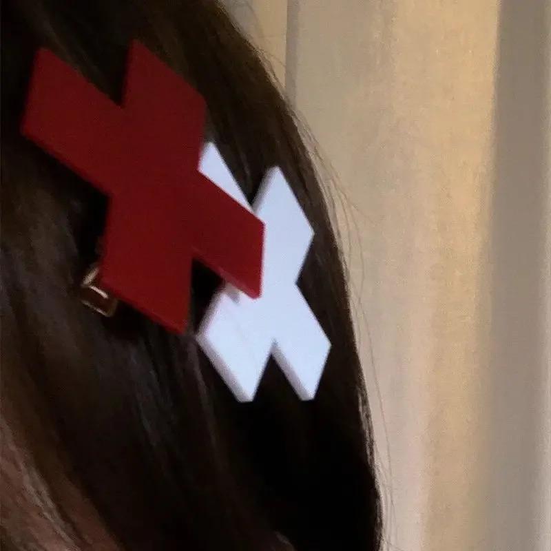 3 шт., заколка с поперечным зажимом для волос Harajuku Y2k Spice Girl, милая крутая шпилька для волос, модная шпилька с красным крестом, женская шпилька в стиле панк, готика, крутая уникальная