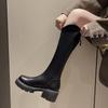 2025 Зимние женские байкерские ботинки Модные с ремешком и пряжкой Женские элегантные ботильоны на платформе с высоким голенищем Повседневные женские ботильоны до колена