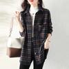 Женское пальто Хлопковое Повседневное Оверсайз Двухслойная Клетчатая Длинная Рубашка Топ Куртка
