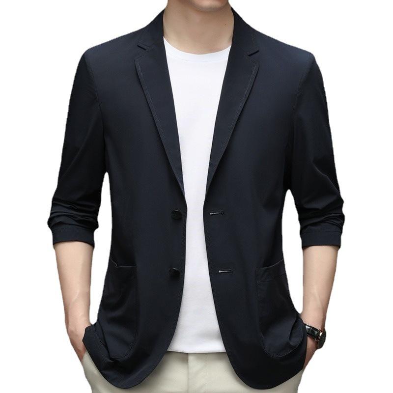 Тонкие повседневные костюмы для мужчин на весну и осень, новые простые деловые однотонные солнцезащитные костюмы для мужчин