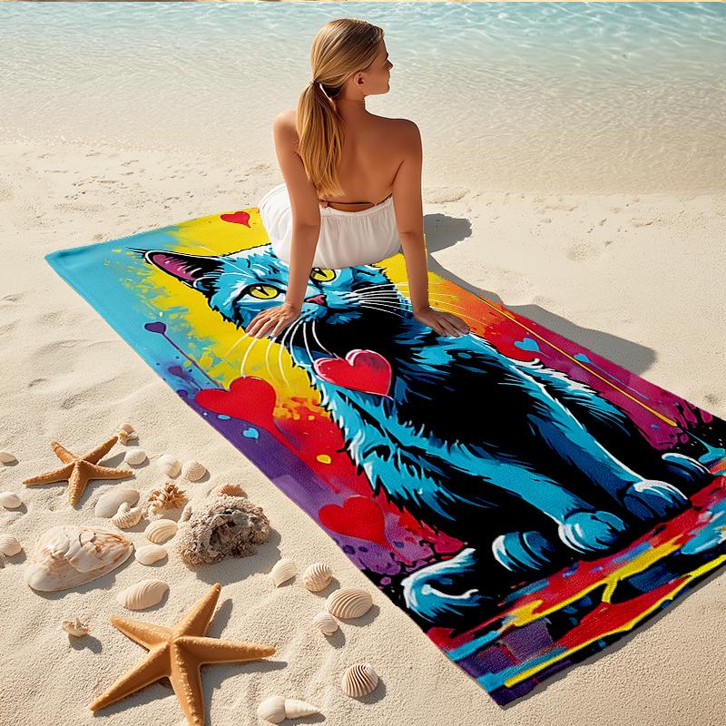 1Pc Colorful Cat Reflection Beach Towel Quick Dry Multiuse For Beach Pool Gym Yoga Home Travel Christmas Halloween Xmas Gift G1203