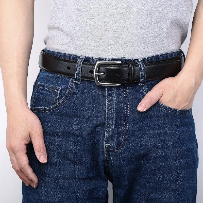 Ремень мужской из натуральной кожи растительного дубления первого слоя, мужской повседневный ремень с пряжкой в стиле ретро