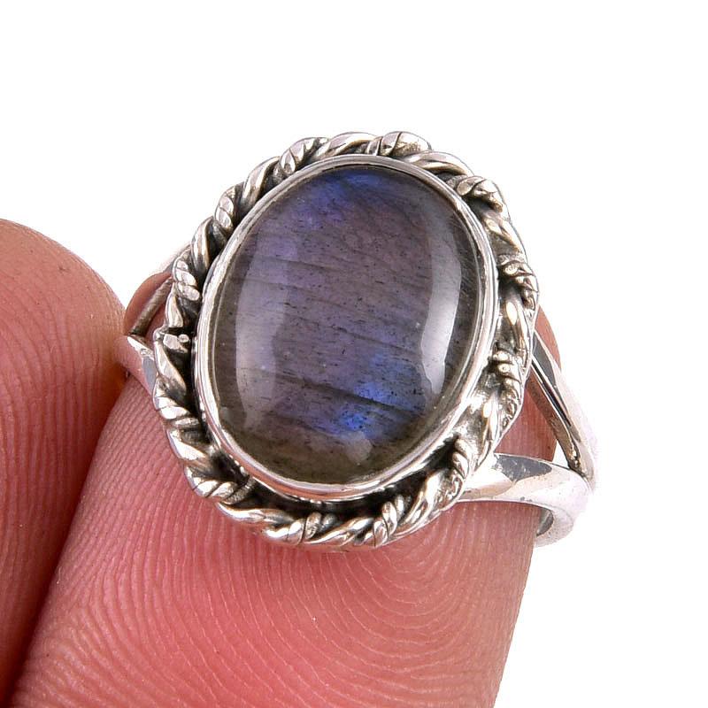 Ювелирное кольцо из чистого серебра 925 пробы с натуральным лабрадоритом, размер 6 v6P35