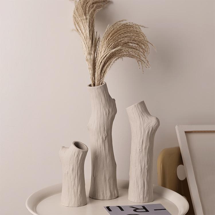 Ins Decoration Ceramic Small Vase Modern White Tree Stump Shape Ceramic Vase for Home