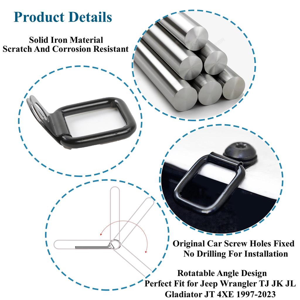 Привязное D-образное кольцо, пряжка, крючок для Jeep Wrangler TJ JK JL Gladiator JT 4XE 1997-2023, 2/4 двери, салон автомобиля