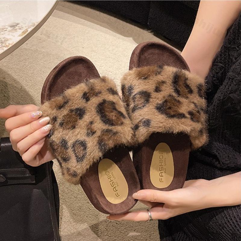 Women's Platform Plush Shoes Autumn Winter New Comfortable Indoor One Word Cotton Slippers Outdoor Non Slip Casual Flats