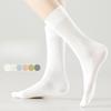 Female Summer Thin Style Pure Cotton 10A Antibacterial Deodorant Boneless Solid Color Long Tube Pile Socks