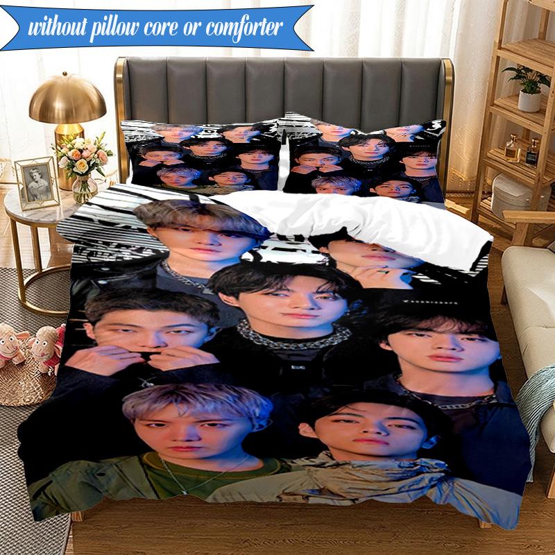 Colorful kpop Gathering 3pcs K-pop music group Bedding set,Ideal for Bedroom, Dormitory,Including Duvet Cover And 2pcs Pillowcases,Fan gifts