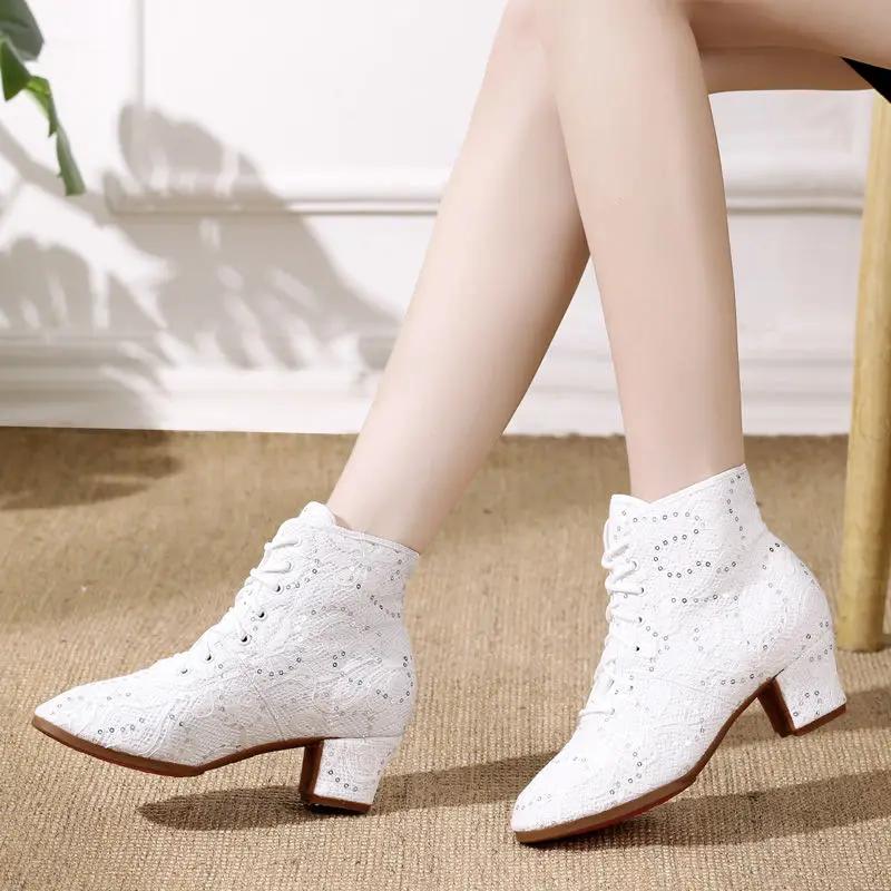 Женские сапоги Роскошные элегантные повседневные туфли до щиколотки для женщин Тенденции 2024 года Удобные парусиновые белые уличные сапоги на танкетке Осенние сапоги