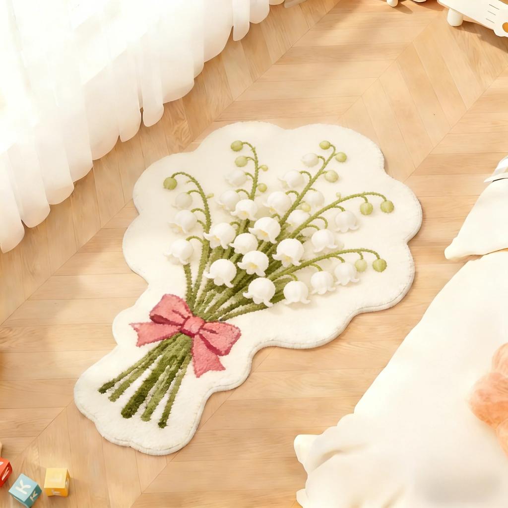 Flower Pattern Bedroom Decor Carpet Irregular Shape Carpets for Living Room Fluffy Soft Bedside Floor Mat Thick Plush Lounge Rug