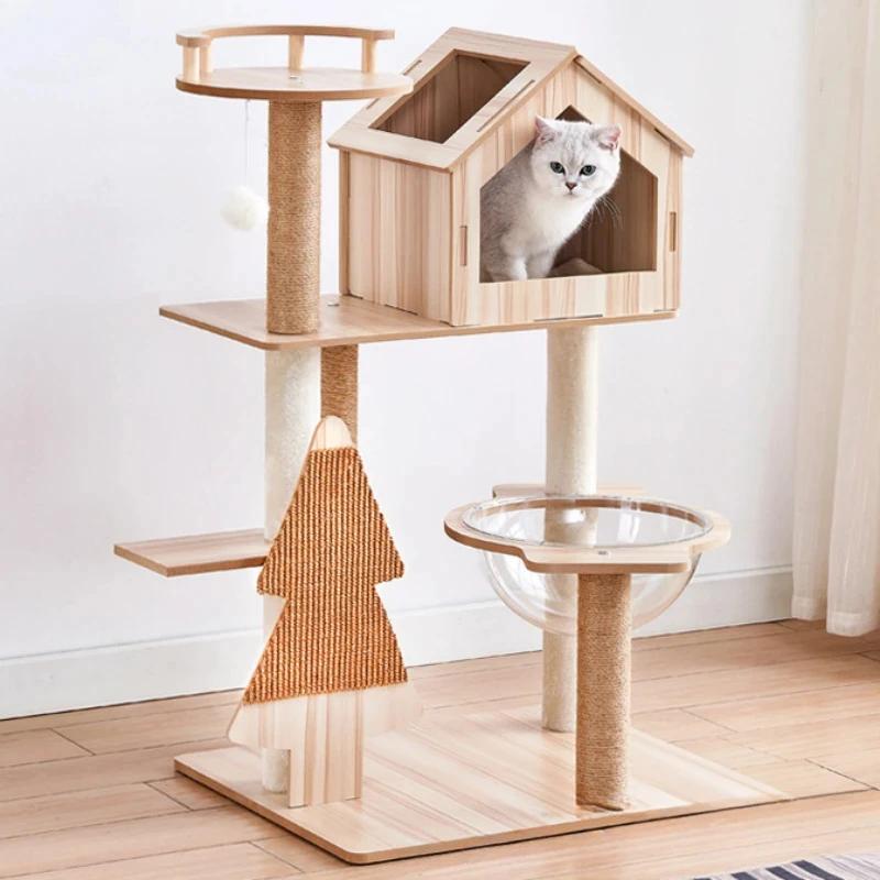 Multi-level Cat Tree with Cat's Nest Cat Scratch Board Stable Space Capsule Wear Resistant Cat Tower Kitty Play Cat Tree House