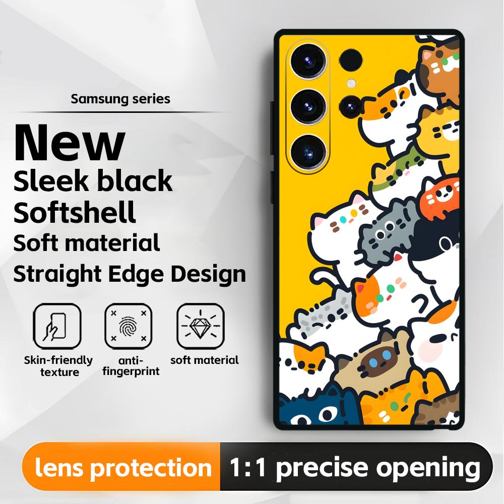 Cute cartoon cat Phone Case For Samsung Galaxy S26 S25 S24 S23 S22 S21 Plus Ultra Note20 Soft Black