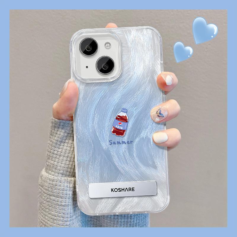 Подходит для Apple 15 Перьевая пряжа Чехол для мобильного телефона Летний Iphone14 Xiaoxin Напитки Сода Невидимая подставка 13 Милый мультяшный