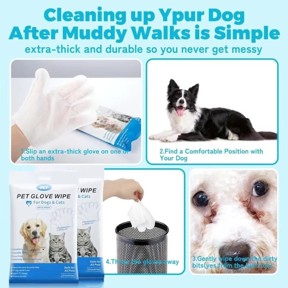 6Pcs Set Deodorizing Pet Wipes Gloves Pet Wipes Disposable Gloves Pet Care Cleaning Wipes