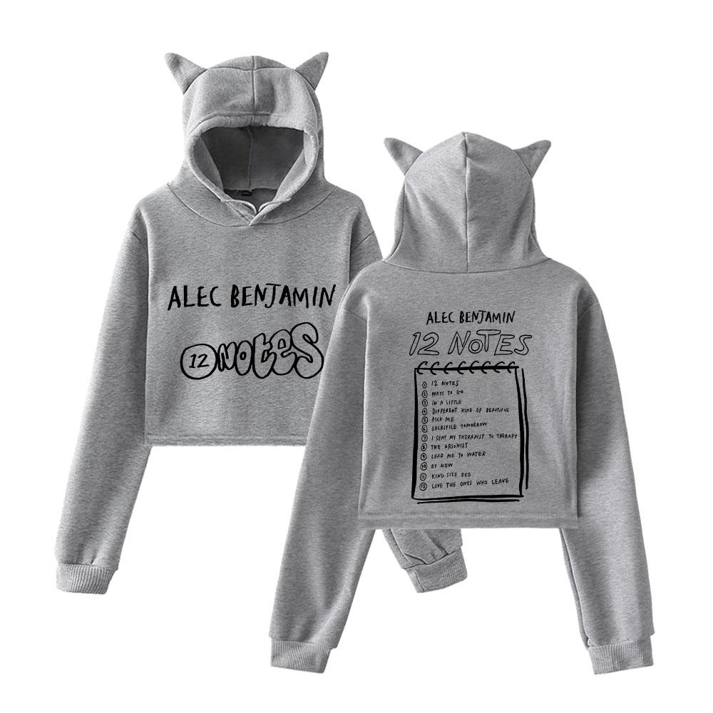 Мода Alec Benjamin Printed Kawaii Crop Top Hoodie Funny Cat Ear Cropped Short Sweatshirt Hooded Pullover Women Tops Streetwear