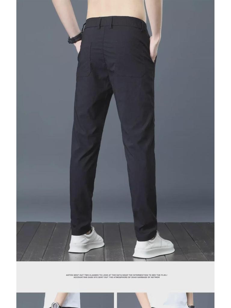 Men's Summer Ice Silk Casual Pants - Slim Korean Style, Loose, and Straight Trousers.