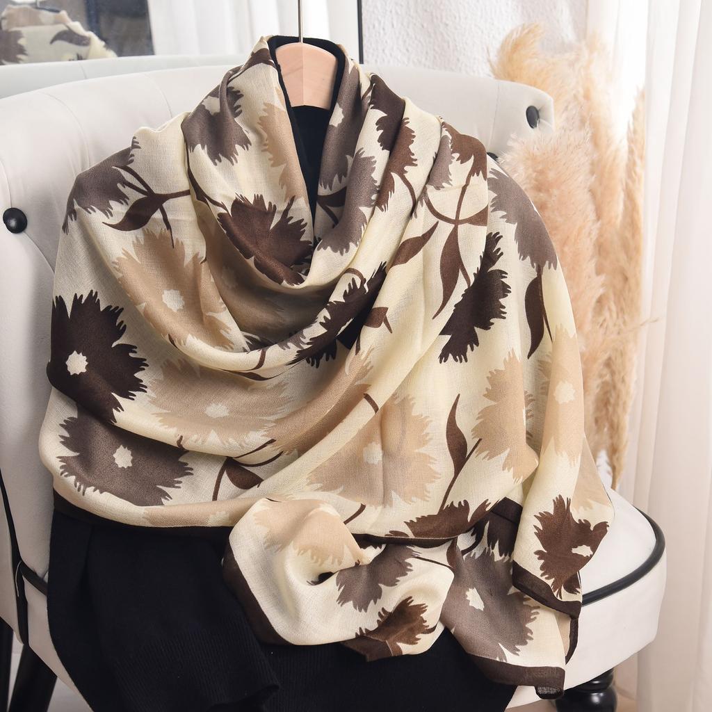 Шарф из искусственного хлопка и льна для женщин, модный весенне-летний, тонкий, пасторальный, с цветочным принтом, шелковый шарф, высококачественная шаль для темперамента