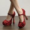 Liyke Весна Осень Сексуальный Леопардовый Принт Женские Туфли на Платформе Высоком Каблуке Шпильке Сандалии Модные Туфли с Ремешком на Пряжке для Вечеринки Стриптиза Туфли-лодочки