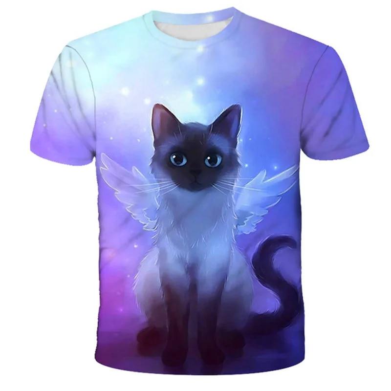 Футболка с 3D принтом Kawaii Cat, детская летняя модная повседневная футболка унисекс для мальчиков и девочек, детская одежда, футболка, одежда для девочек, топы